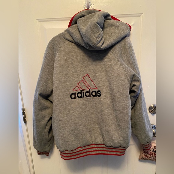 Adidas Reversible Hooded Jacket Vintage Red & Gray – Size Large - Picture 9 of 13